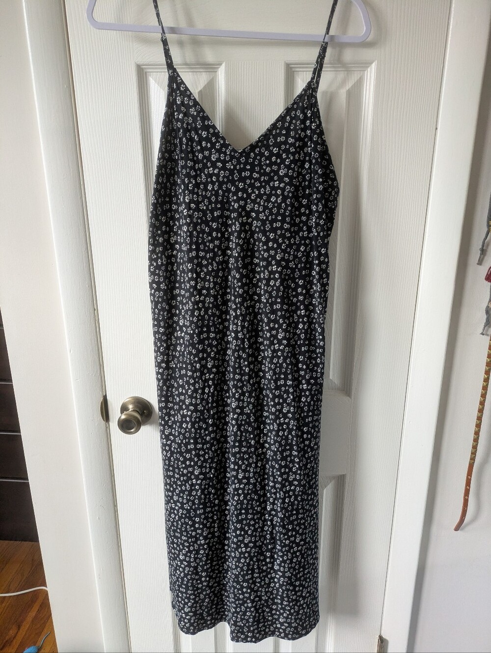 GAP Ditsy Floral 90s 00s Sleeveles Midi Dress Large Navy White Rayon